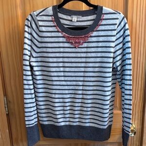 Halogen Gray Striped Sweater with Red Accents